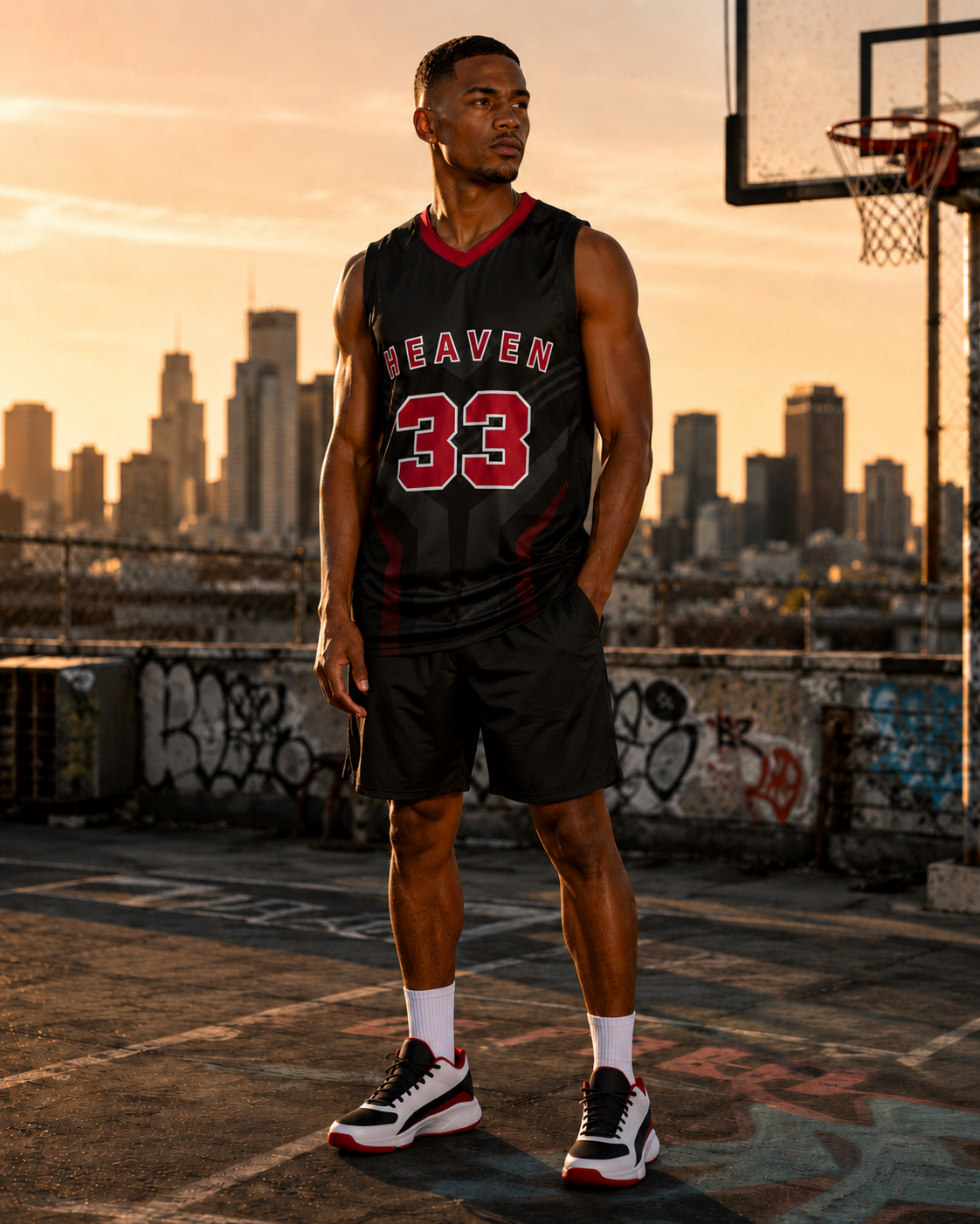 Maillot "Heaven 33" Noir et rouge - Unisexe et recyclé