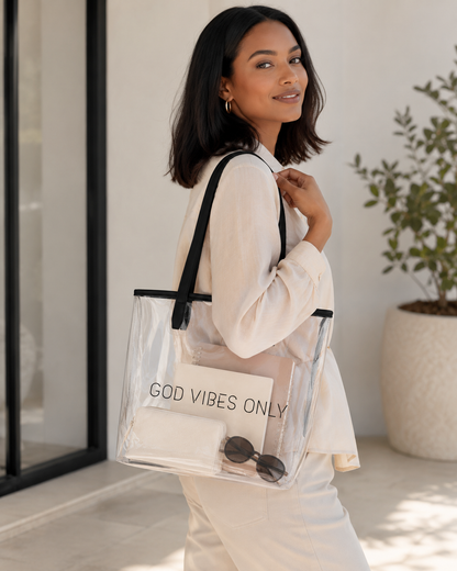 Sac transparent compact "God Vibes Only"