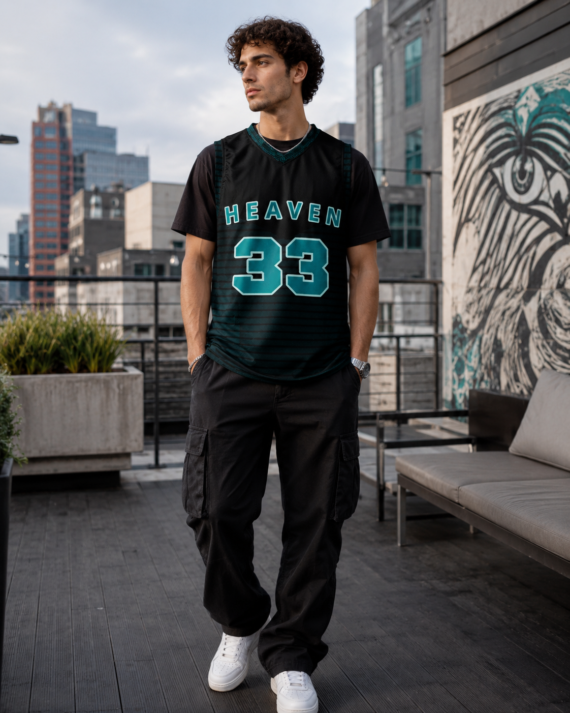 Maillot "Heaven 33" Noir et Turquoise à Motifs - Unisexe et recyclé
