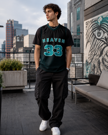 Maillot "Heaven 33" Noir et Turquoise à Motifs - Unisexe et recyclé