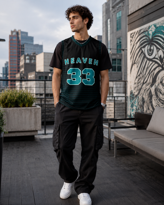 Maillot "Heaven 33" Noir et Turquoise à Motifs - Unisexe et recyclé