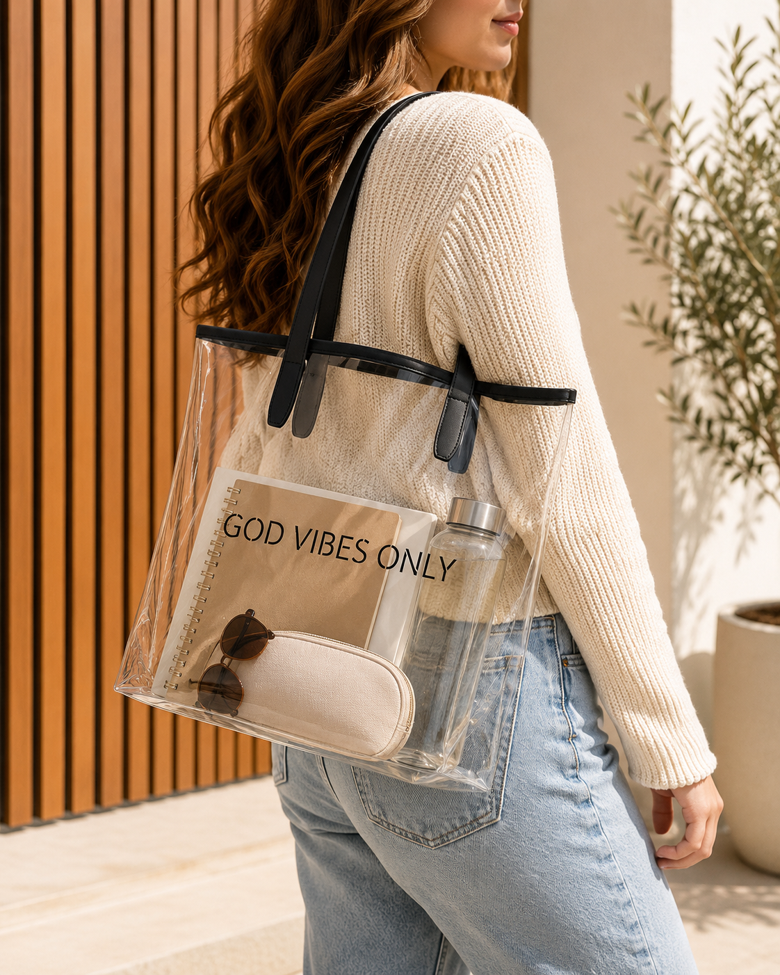 Sac transparent compact "God Vibes Only" - écriture hachée